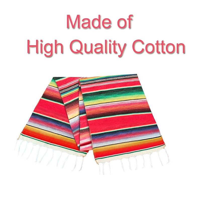 Fowecelt Mexican Serape Table Runner 14 x 84 Inch for Mexican Party Wedding Decorations Outdoor Picnics Dining Table, Fringe Cotton Handwoven Table Runners - Image 4